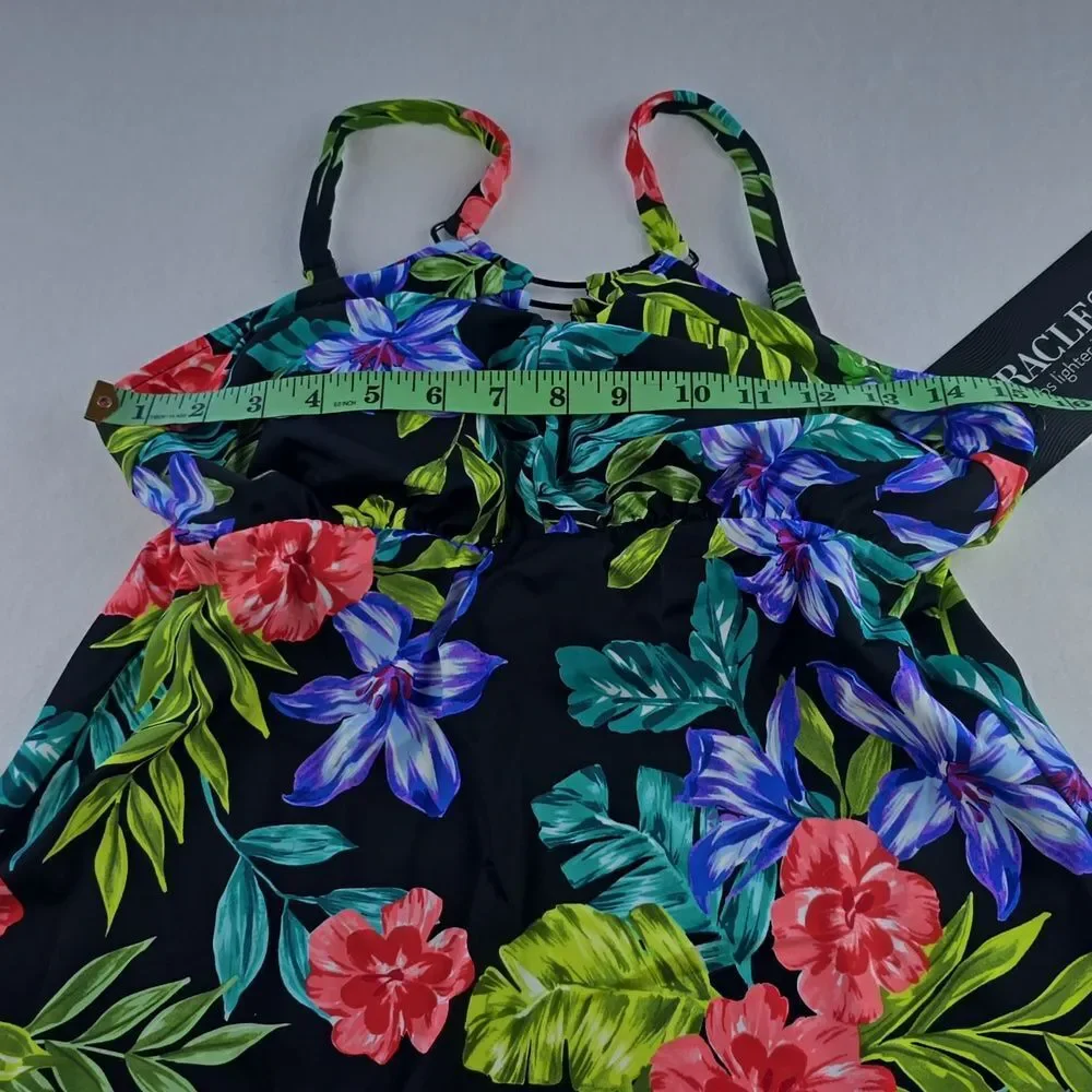 Miraclesuit NWT 4B Tankini‎ Top Black Floral And Magicsuit Brief Bottom Set Sz 8